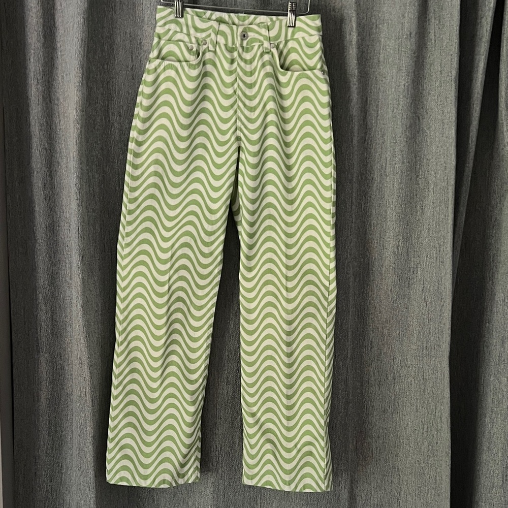 The Ragged Priest Green Wave Pattern Jeans